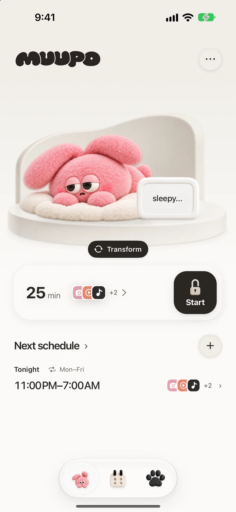 The home screen with a rabbit that has grown into a kid
