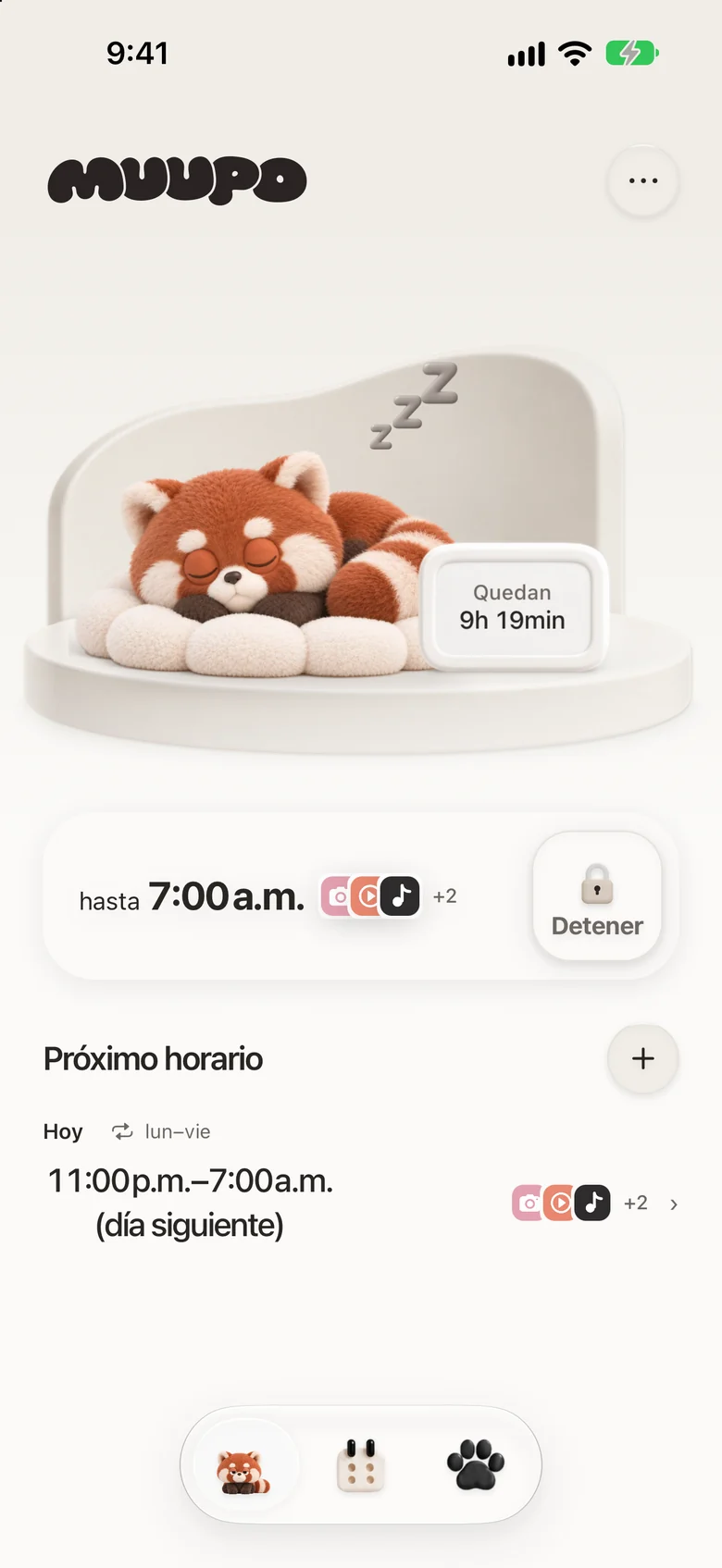 La pantalla de inicio durante un bloqueo, con un panda rojo dormido