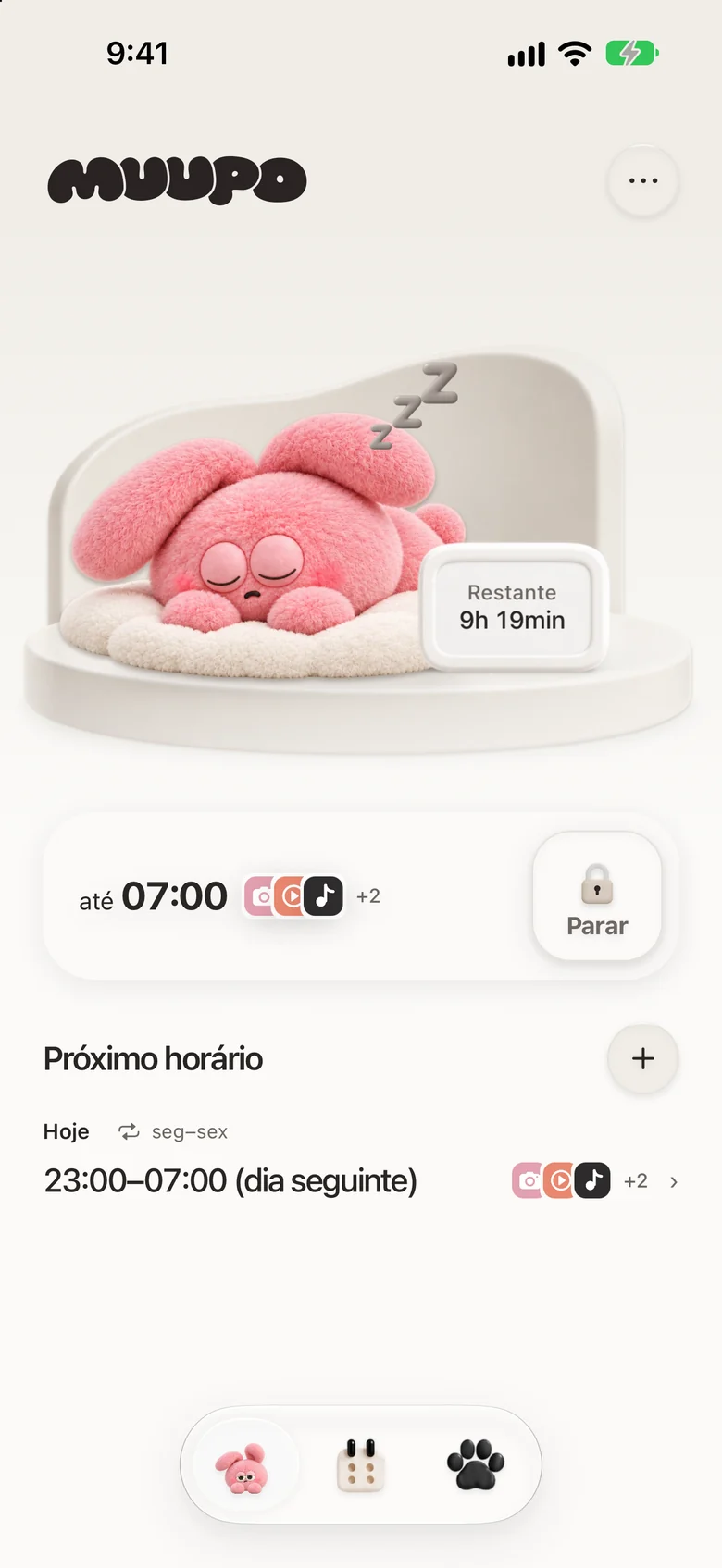 A tela inicial durante um bloqueio, com um coelho dormindo