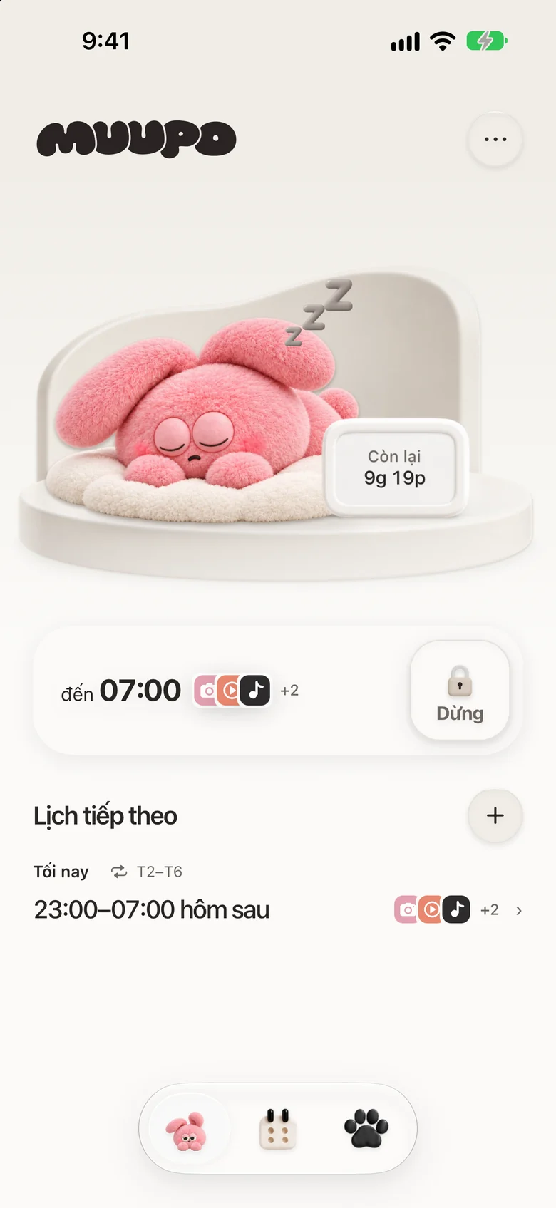Màn hình chính khi đang chặn, thỏ đang ngủ