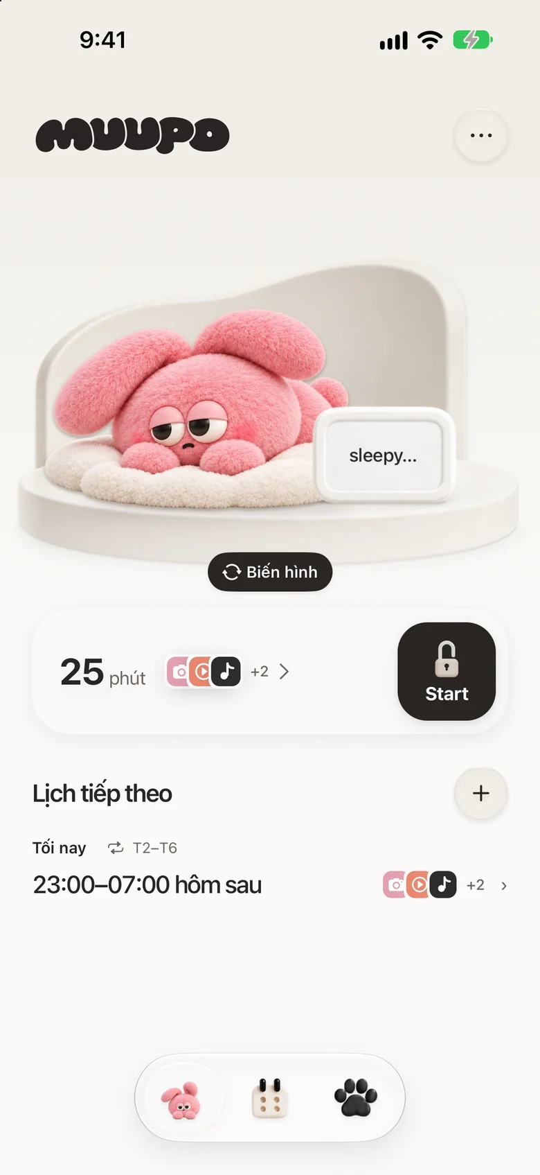Màn hình chính với thỏ đã lớn thành Nhóc